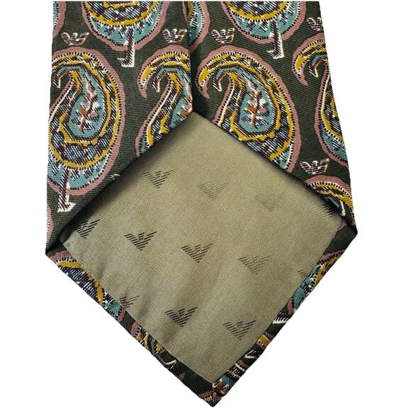 EMPORIO ARMANI GORGEOUS GREEN PAISLEY SILK TIE ITALY 4 x 58.5 DESIGNER LUXURY - Picture 4 of 4